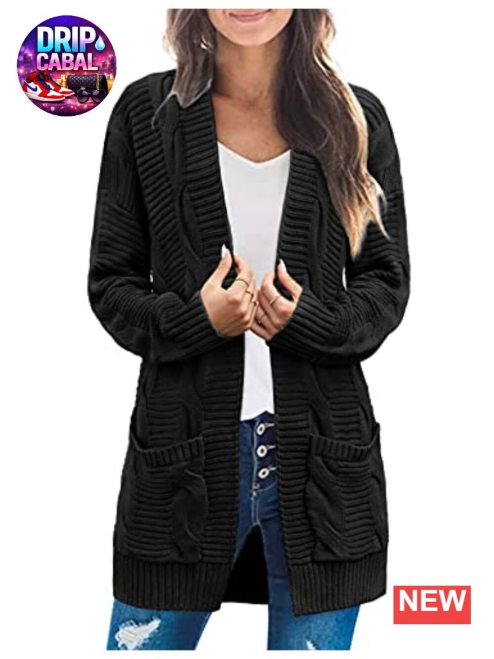 Chunky Cable Knit Open Front Cardigan Sweater Coat with Pockets